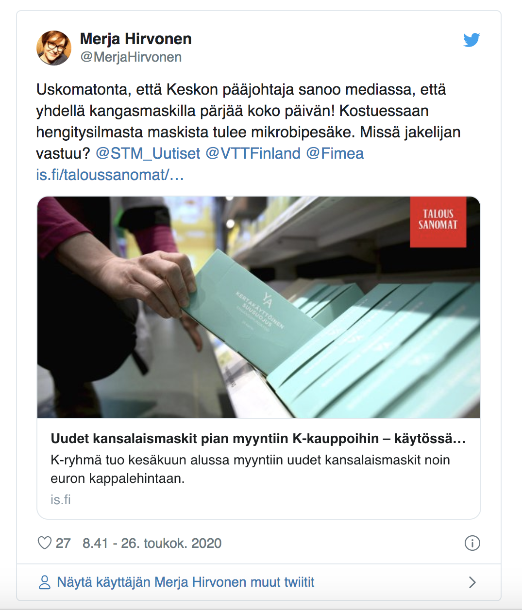 APteekkariliitto kansanmaskia myyvästä Keskosta